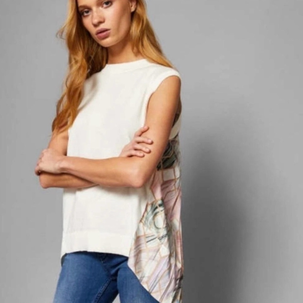 Sleeveless White Top with Pastel Print Back